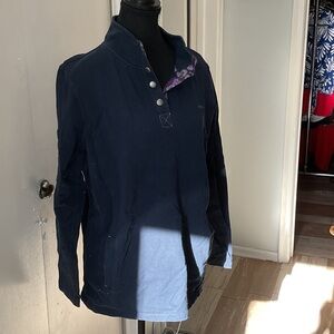 P484. Barbour Navy Blue Pullover Jersey with Purple Trim